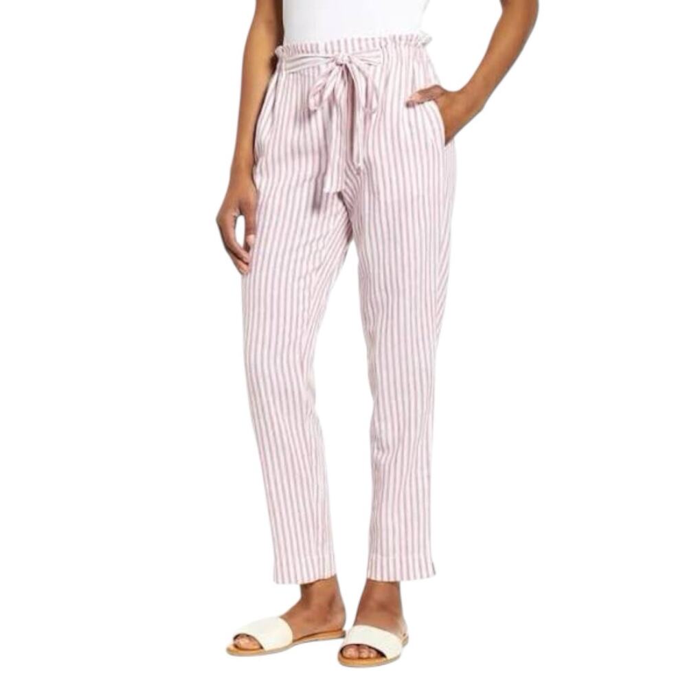 Beach Lunch Lounge Giavanna Pink Striped Linen Blend Pants S Coastal Chic